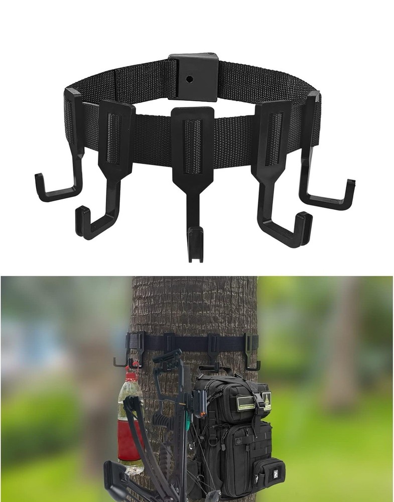 Treestand Strap Gear Hangers with Large Hooks, Lightweight Multi-Hook Black