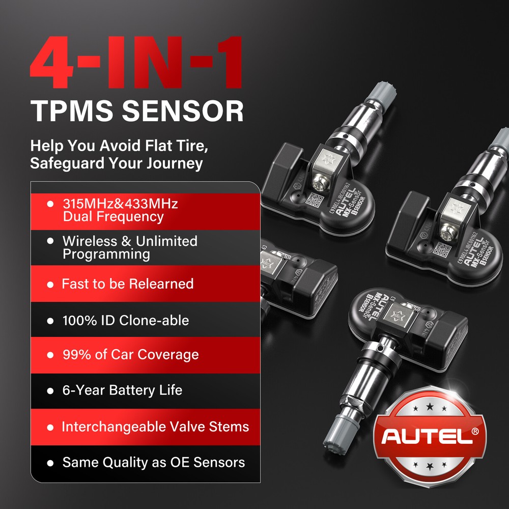 4PCS Autel MX-Sensor TPMS Universal Tire pressure Sensor 315&433MHz Programmable