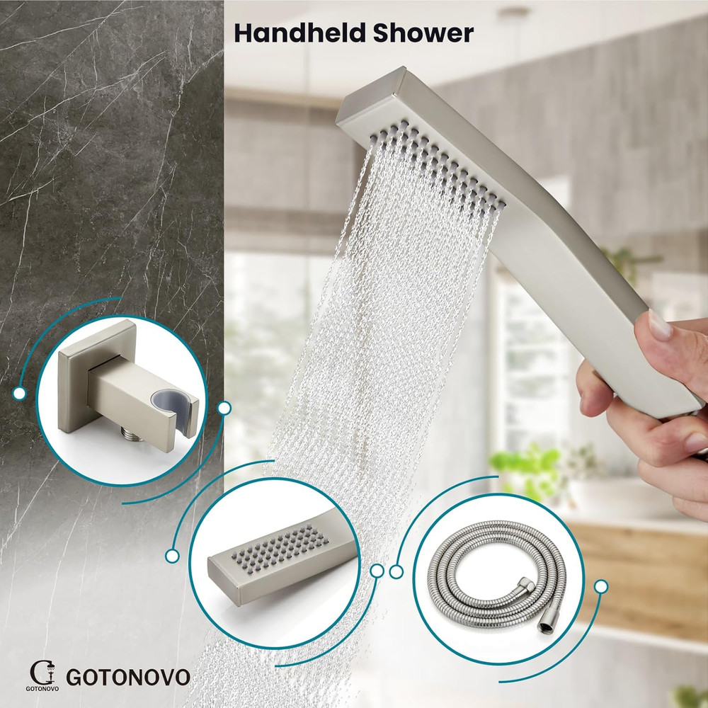 Brushed Nickel 3-Function Shower System with Rainfall Head & Handheld Spray