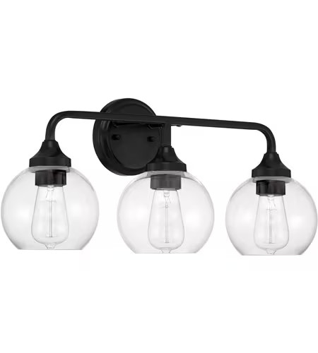 Flat Black Three Light Vanity from the Glenda Collection