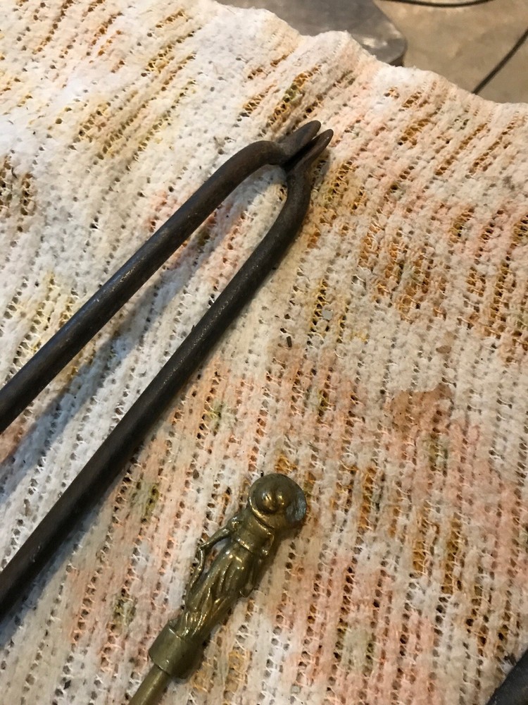 Three pieces Antique fireplace tools poker Tong Fork