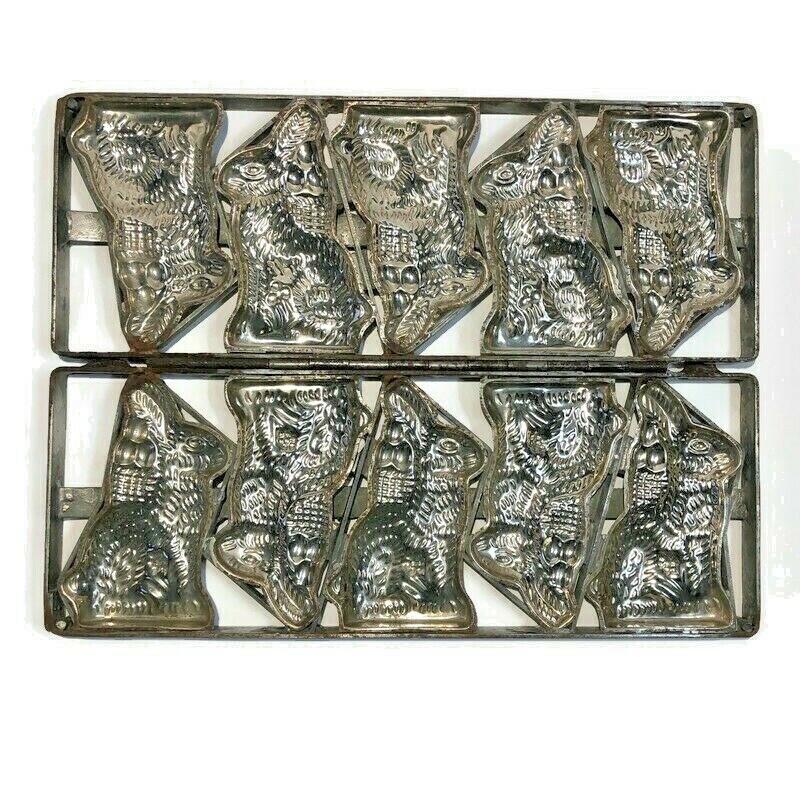 Antique Easter Bunny Chocolate Molds Caged Hinged Rabbit Candy 5 Five 18"x7"x2"