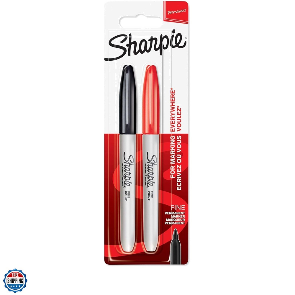 Fine Tip Permanent Markers, Black & Red 2-Pack