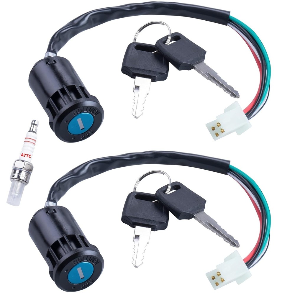 Ignition Key Switch 2pcs 4-Wire 4-pin and A7TC Spark Plug Replacement for Tao...