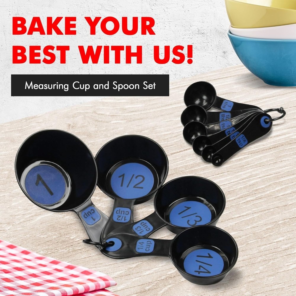 Durable Blue Measuring Cup Set - 10 Pieces with Large Print & Easy Readability