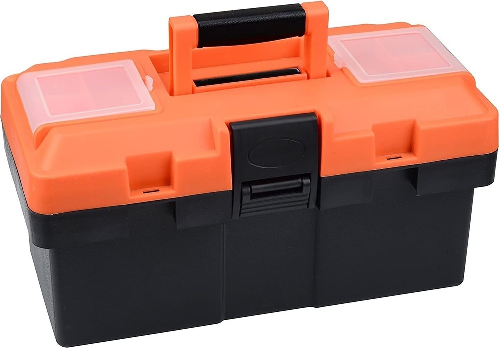 Durable Heavy Duty Plastic Tool Box 14” with Removable Organizer & Secure Lock