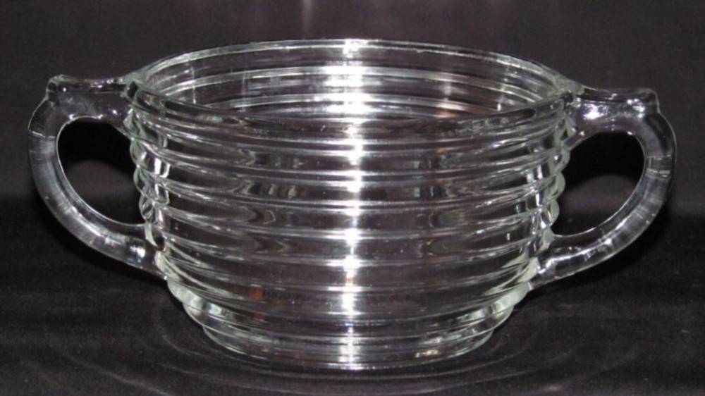 Anchor Hocking MANHATTAN Horizontal Ribbed Crystal Oval Sugar Dish
