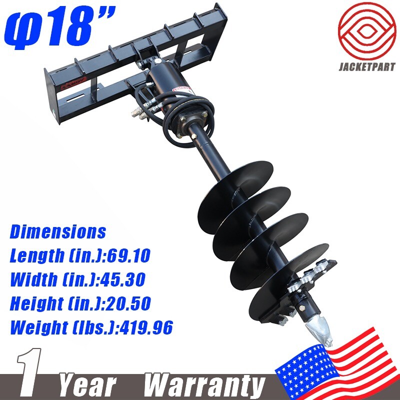 18" Skid Steer Small Loader Post Hole Auger Drive Attachment 46" Drilling Depth