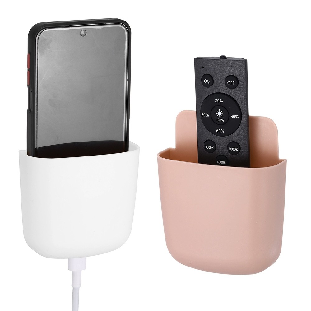 2Pcs Remote Control Holder Wall Mount, Adhesive Phone Holder, White, Pink