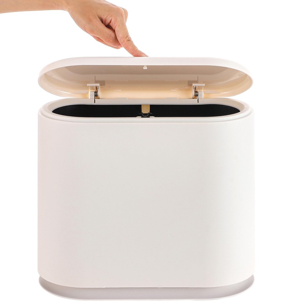 White Slim Rectangular Plastic Trash Can with Press Type Lid,12 Liter / 3.2 G...
