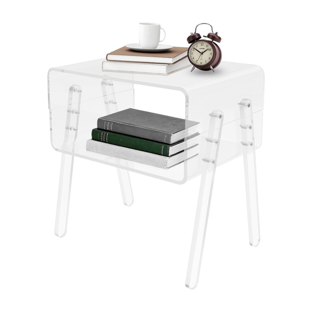 End Table Rectangular, Modern Clear Side Table Open Compartment Table for Couch