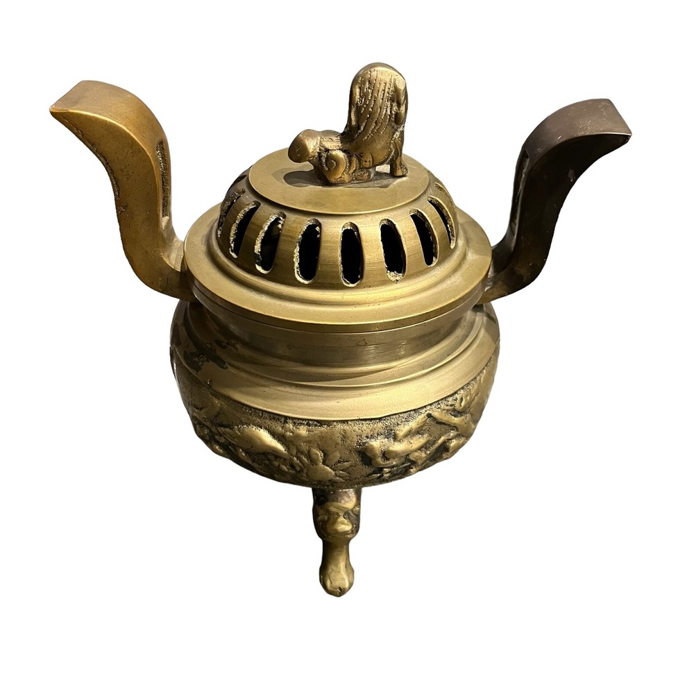 Solid Brass Incense Burner Foo Dog Finial