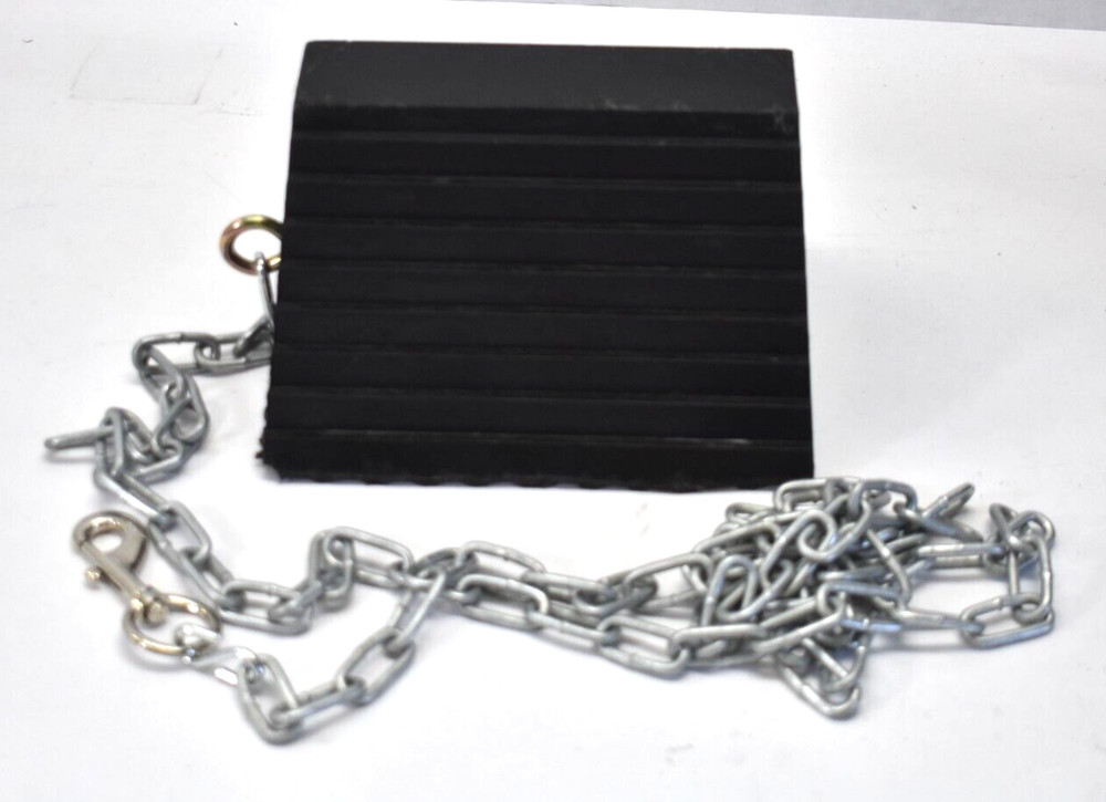 Wheel Chock w 90" Chain Replacement Dock Block Black Replacement Unit Device