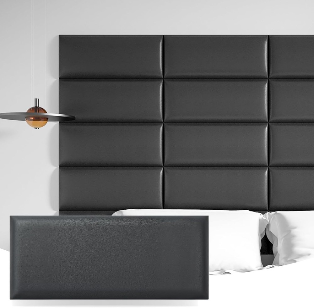Peel & Stick Black King Headboard 12-Pack Upholstered Headboard Queen Full-Size