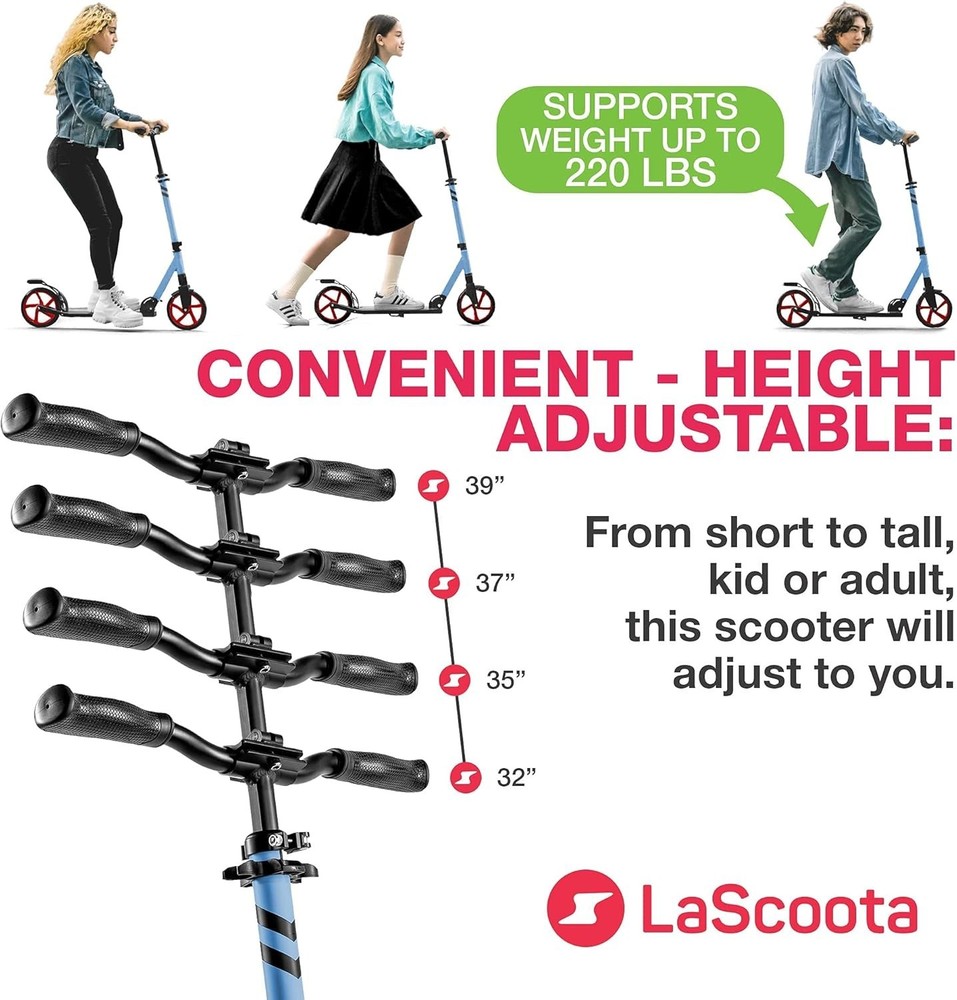 Fusion Blue Adjustable Kick Scooter - Lightweight, Foldable & Ergonomic Design