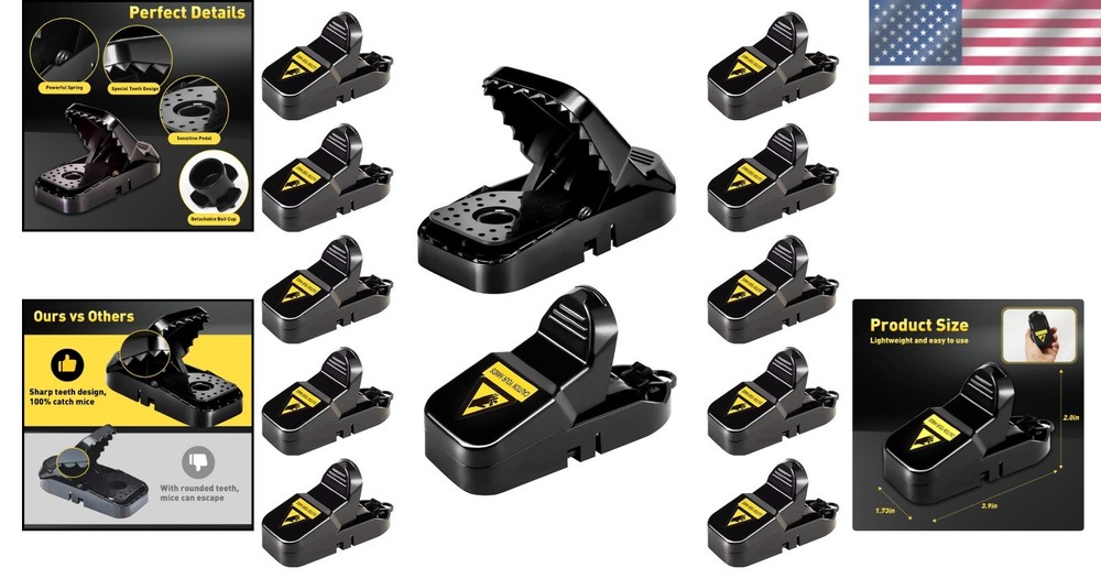 Durable ABS Mouse Traps - 12 Quick-Set Traps for Effective Home Pest Control