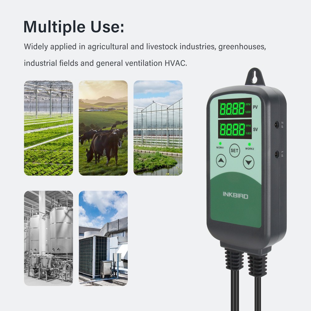 INKBIRD Digital CO2 Controller Regulator ICC500T NDIR Sensor Probe Greenhouse US