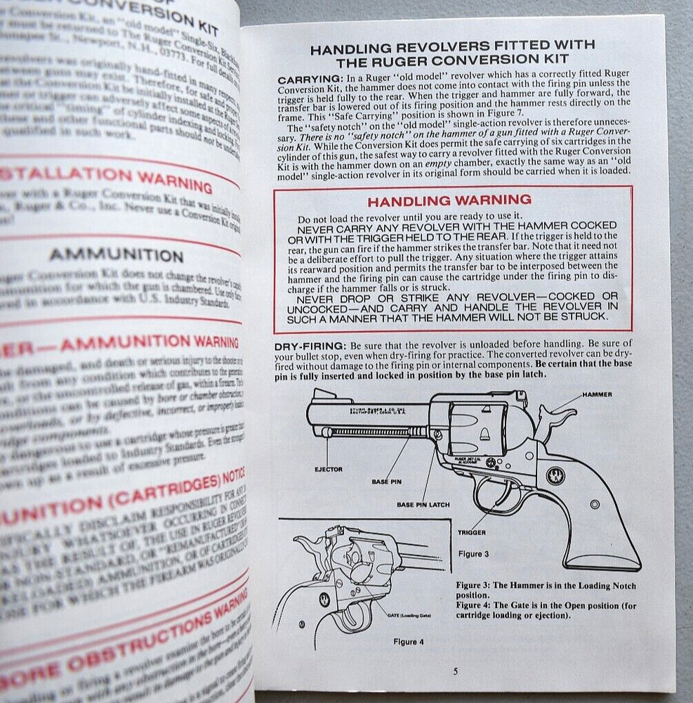 RUGER Old Model Single Six Blackhawk Super Blackhawk Conversion Kit Manual 1983