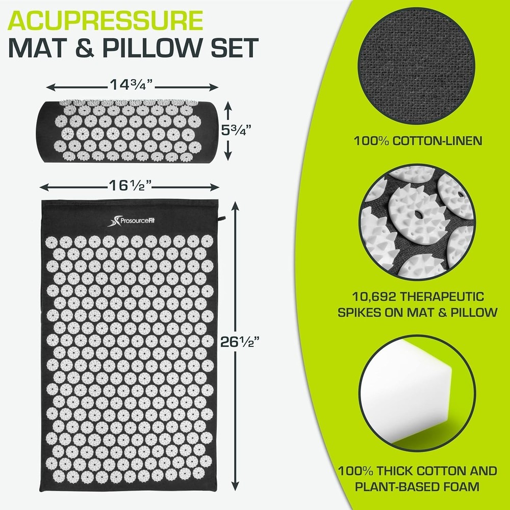 Black/White Acupressure Mat and Pillow Set - Neck & Back Relief Solution
