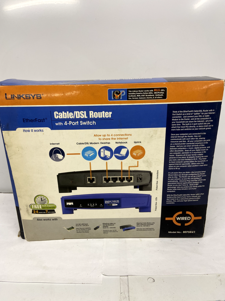 LINKSYS 4 Port Cable EtherFast Switch DSL Router BEFSR41 Computer Network