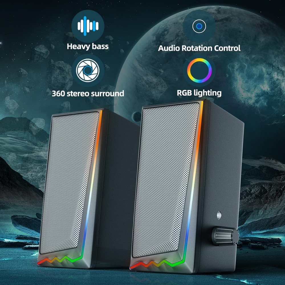 Computer Speakers LED Gaming Desktop Speakers Volume Control 3.5mm AUX PC