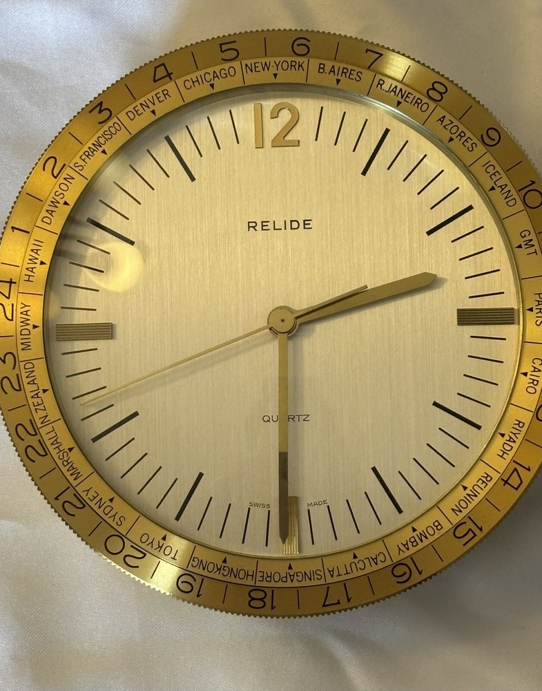 Relide Mid Century Modern Brass World Desk Clock