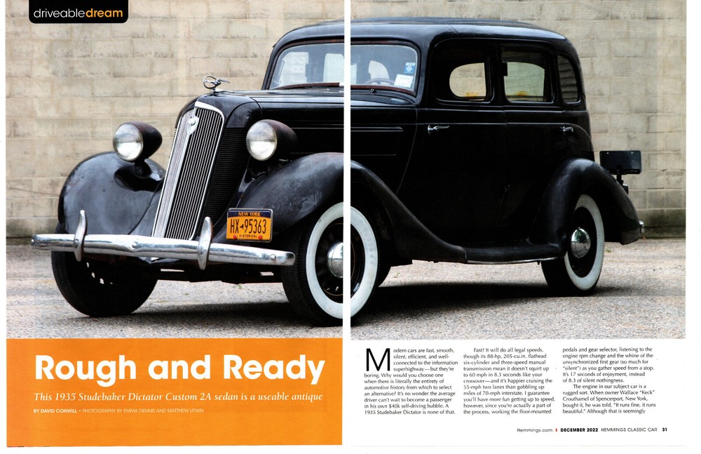 1935 STUDEBAKER DICTATOR CUSTOM 2A SEDAN ~ GREAT 5-PAGE ARTICLE / AD