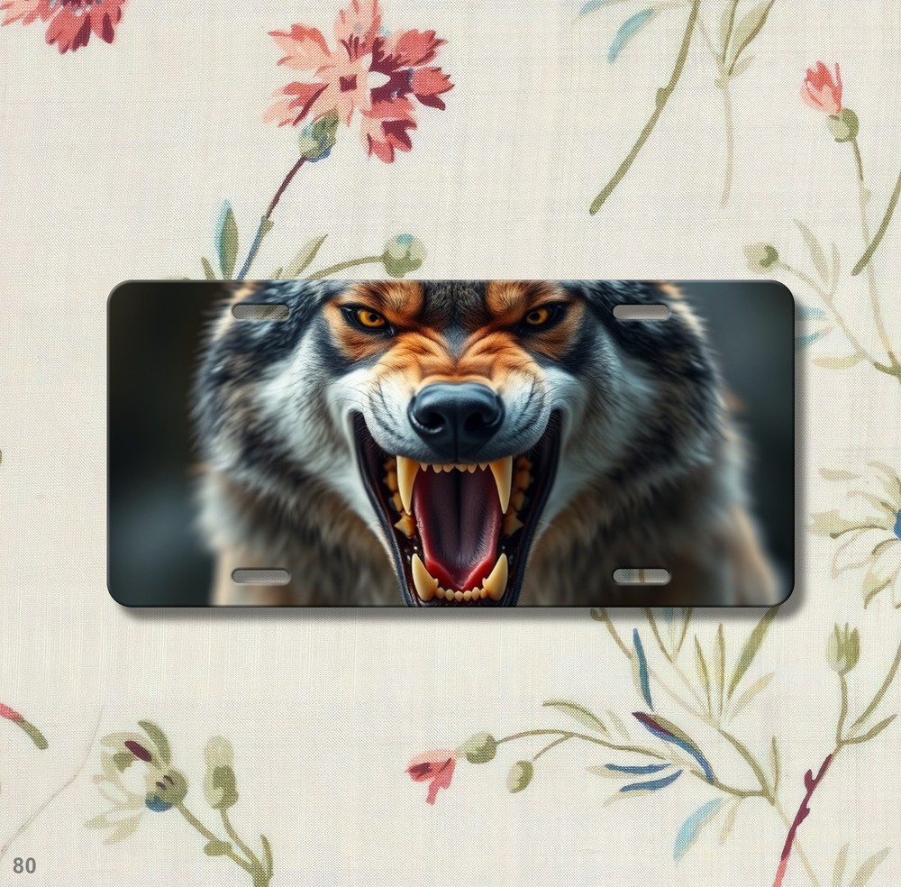 Fierce Wolf License Plate Fierce Expression Optional Text Vanity Plate Gift Idea