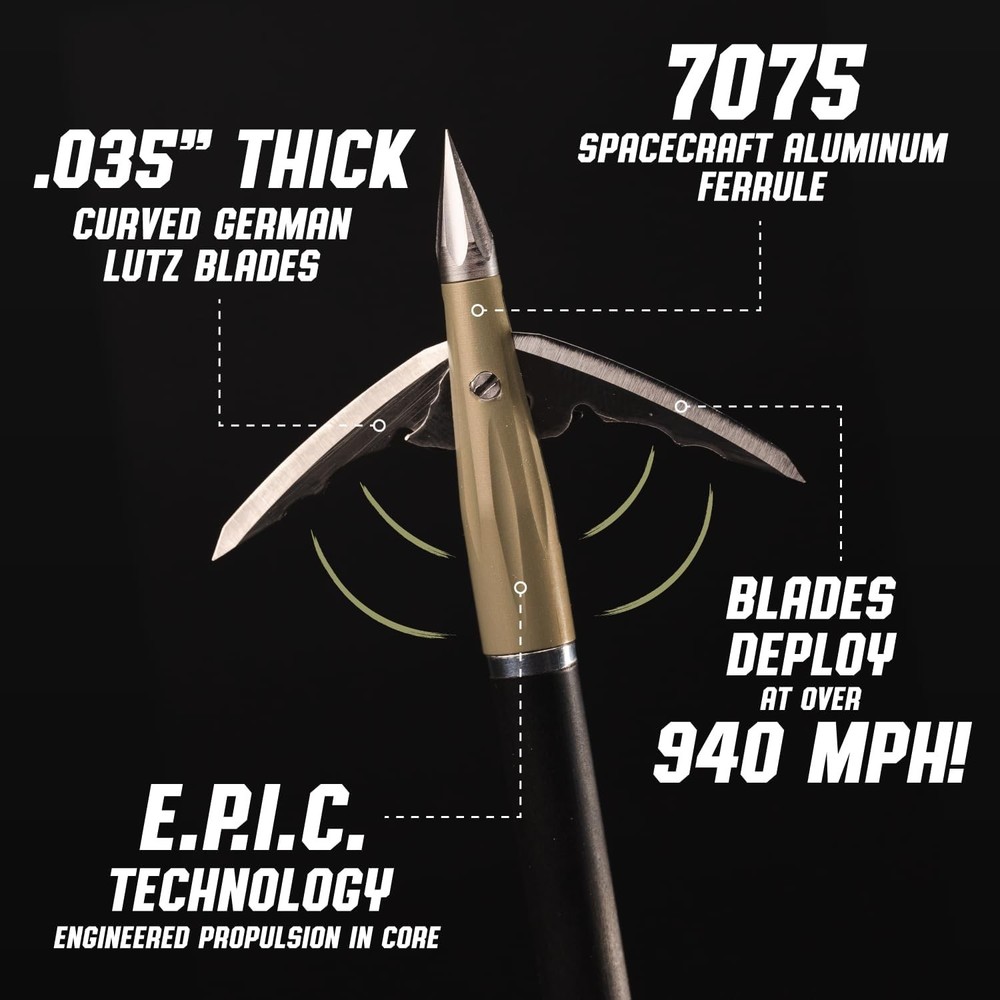 Fastest Deploying Broadhead with Bone Evasion Tech 125 Grain Black