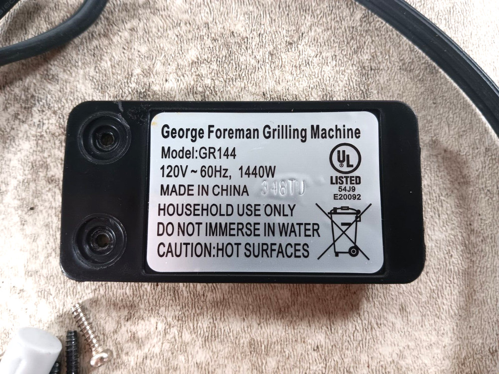 George Foreman Grilling Machine Model GR144 Power Cord