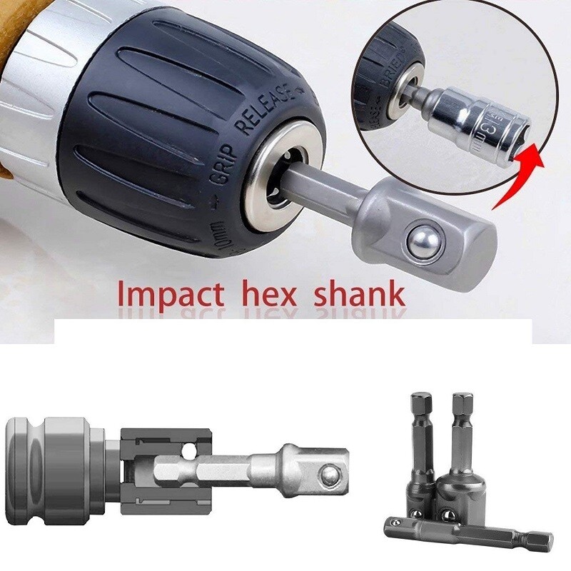 3Pcs Socket Adapter Drill BIts Set 1/4" 3/8" 1/2" Hex Shank Impact Driver Tools