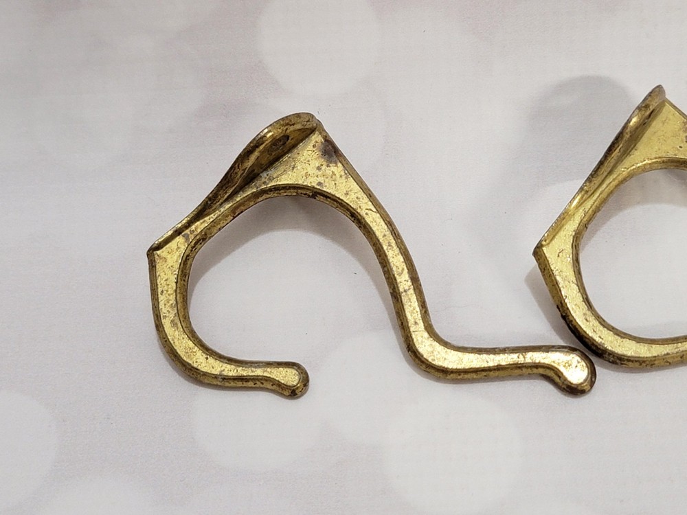 Pair Vintage Brass Matching Double Wall Hooks