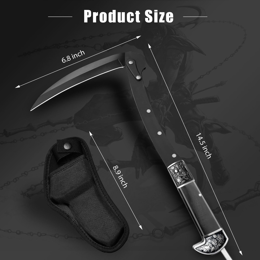 YEESOOM Black Sharp Folding Sickle Knife, Two Section Foldable Scythe Knife, ...