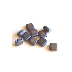 Flat Square 2-Hole Bead, Matte Iris Blue, 6mm