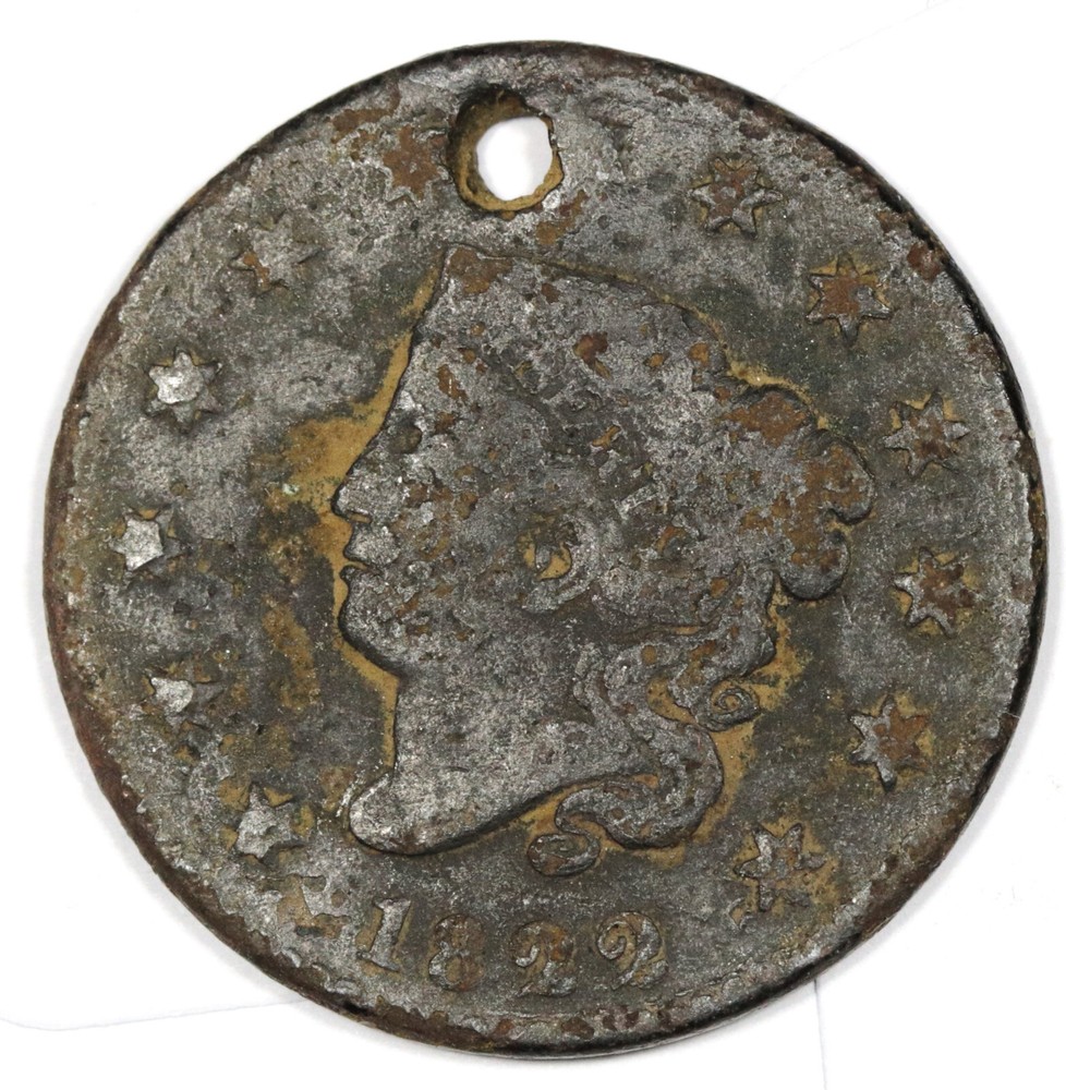 1822 Large Cent.  Holed.  205687