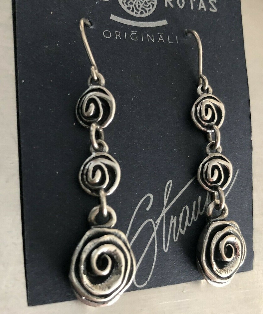 Baltu Rotas Sterling 925 ROSE Dangle Hook Earrings