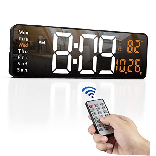 16" Large Digital Wall Clock with Remote, Large Display LED Wall Clock White