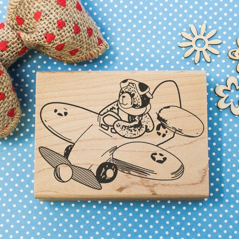 Bear Airplane Pilot Art Rubber Stamp