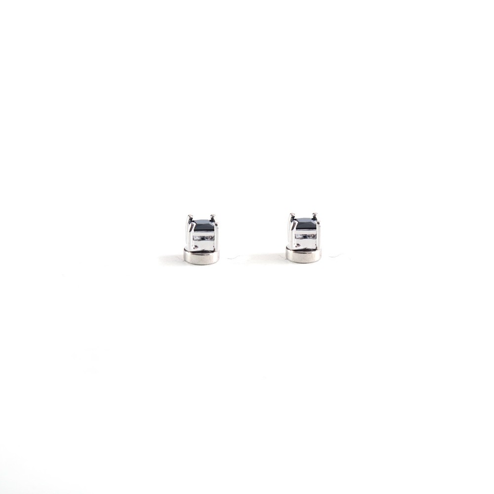 Silvertone with Black Cz Square Magnetic Stud Earrings