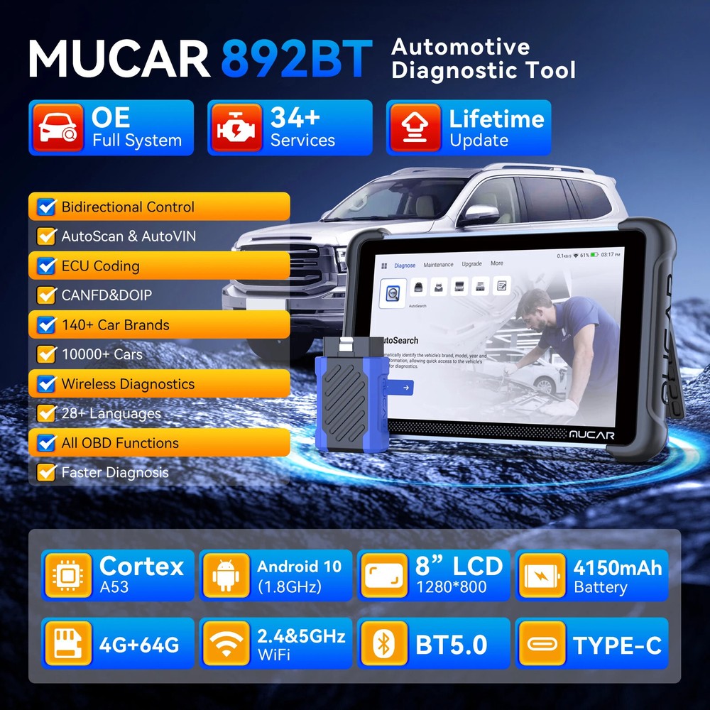 MUCAR 892BT Car Bidirectional Scanner Full System Diagnostic Tool CANFD & DOIP