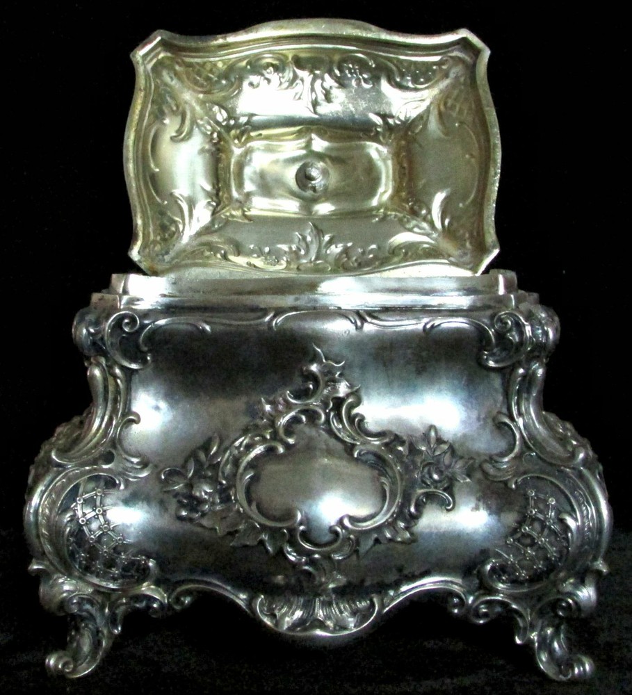 CIRCA 1880's GERMAN CONTINENTAL SILVER TEA CADDY 5 1/2" BOX