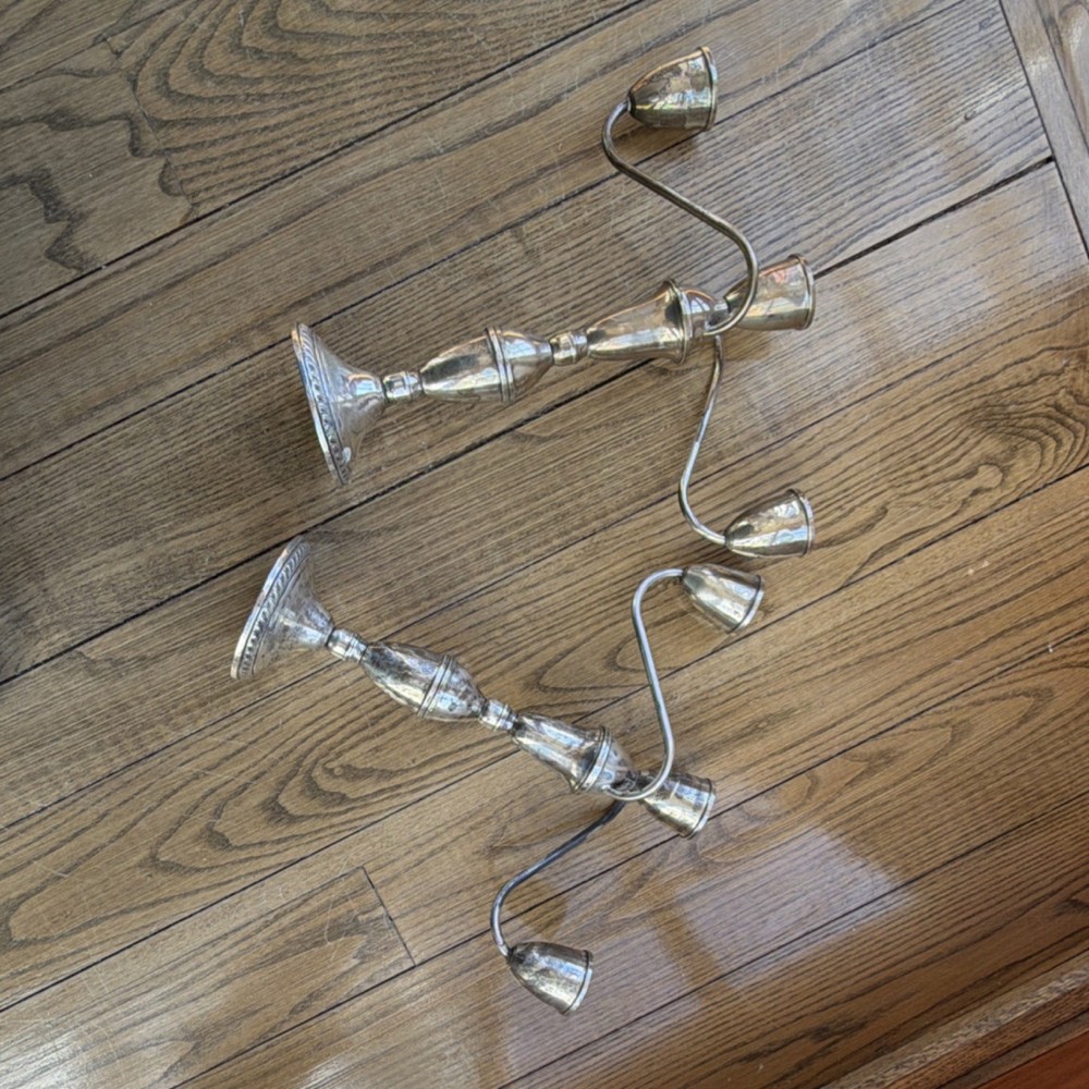 Gorham Silverplate 3-Arm Candelabras Pair Post-1940 Decorative Candle Holders