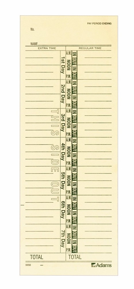 Weekly Time Cards, 2-Sided, Overtime Format, 3-3/8" X 9", 200-Count