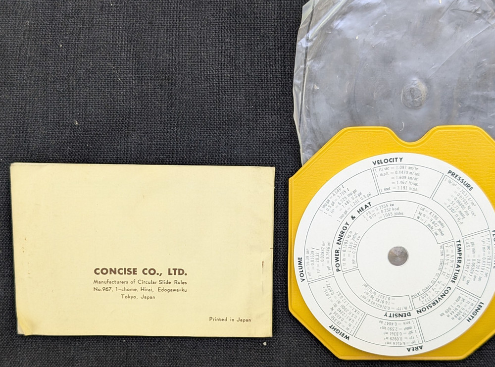 LINDBERG DIV. SOLA BASIC IND. CONCISE CIRCULAR SLIDE RULE CONVERSION TABLES VTG