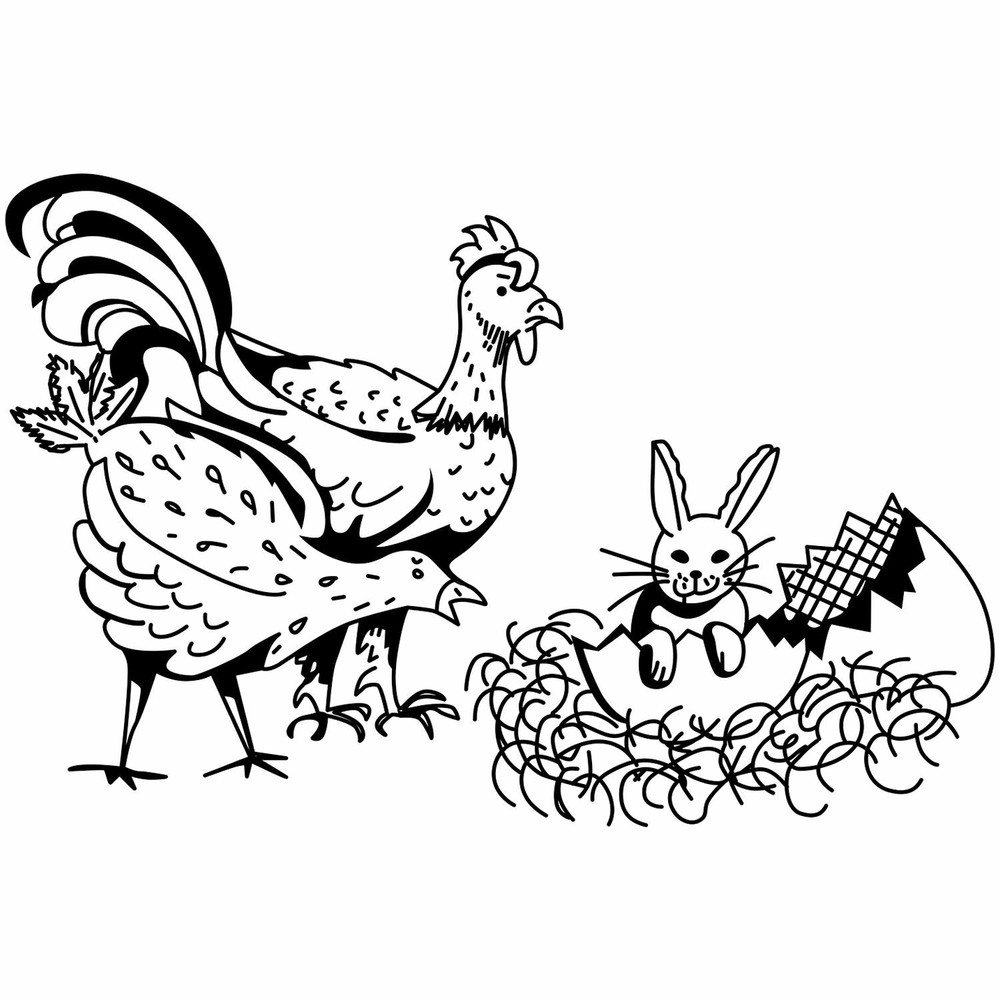 Chickens with Bunny in Egg Scrapbooking Stamp