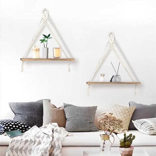 2 Pack Hanging Shelves,Boho Decor Wall Hanging Shelf,Floating Storage White