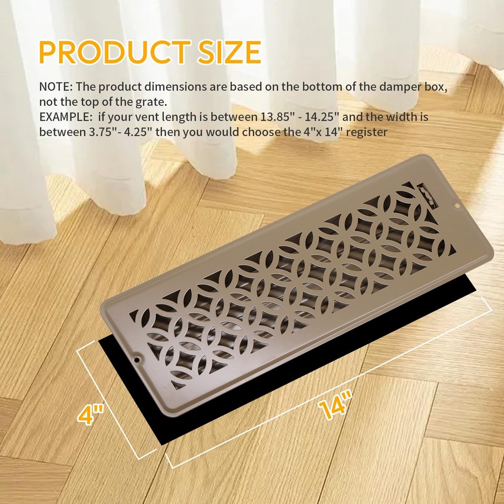 Rust-Proof Steel Floor Vent Covers 4x14 Adjustable Decorative 2 Pack for Home Ce