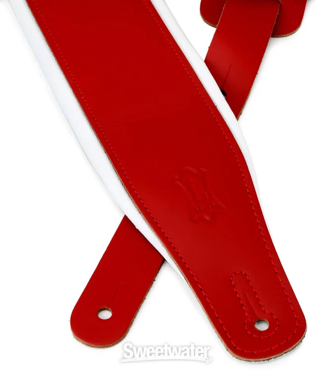 Levy's Amped Leather Series Guitar Strap - Red with White Backing