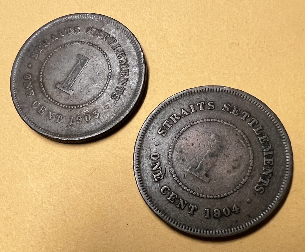 1903 and 1904 Straits Settlements One Cent, Two Coins