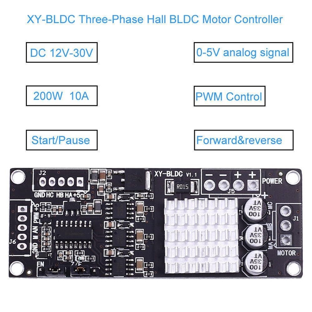 DC 12V-30V 200W Three Phase BLDC Motor Controller Hall Sensor 10KHz PW7770